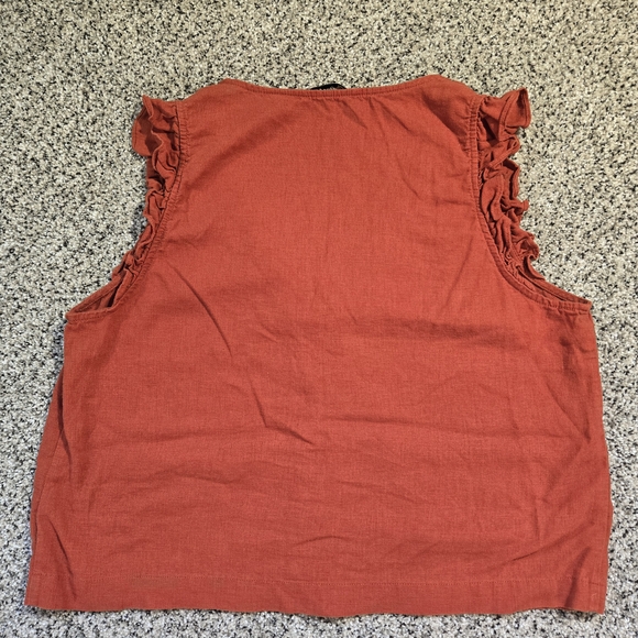 Madewell Red Ruffle Sleeveless V-Neck Linen Blouse - Picture 8 of 8